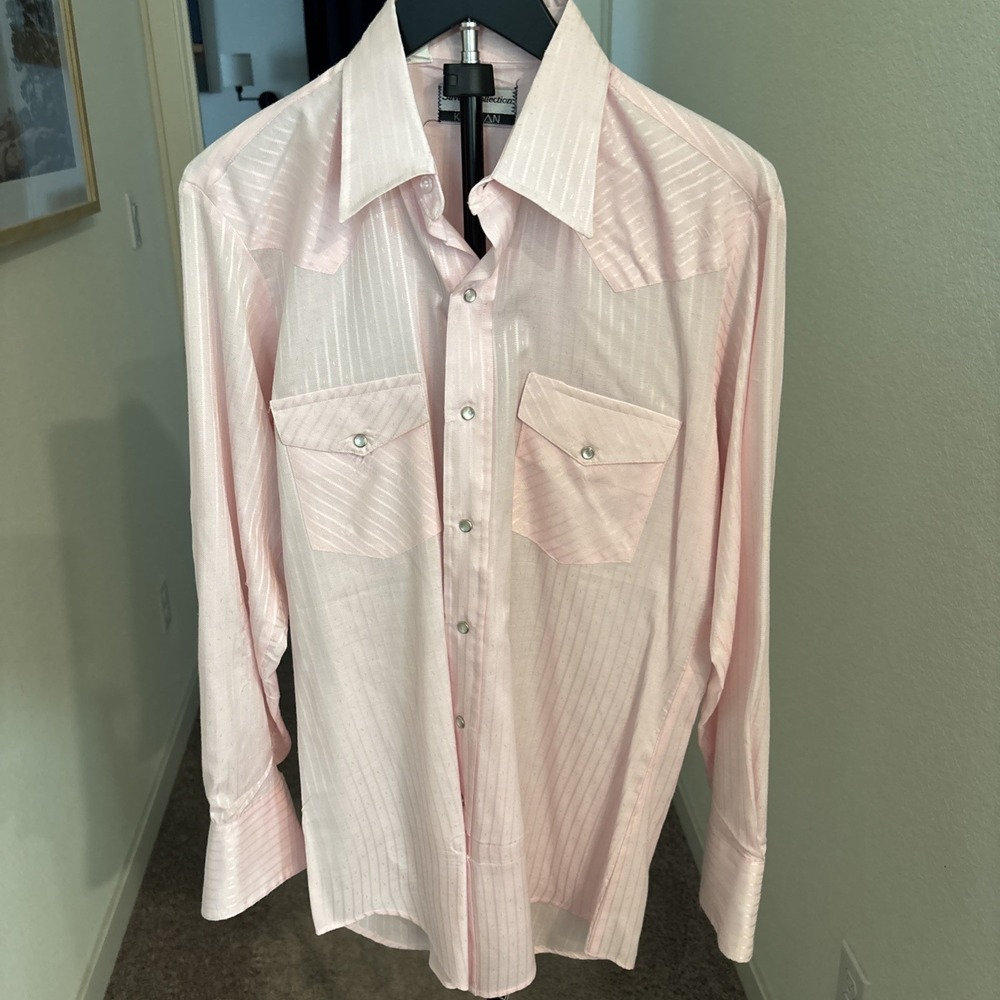 Vtg Silver Collection By Karman Mens Large Western Pink With Pearl Snap Shirt - Picture 4 of 7